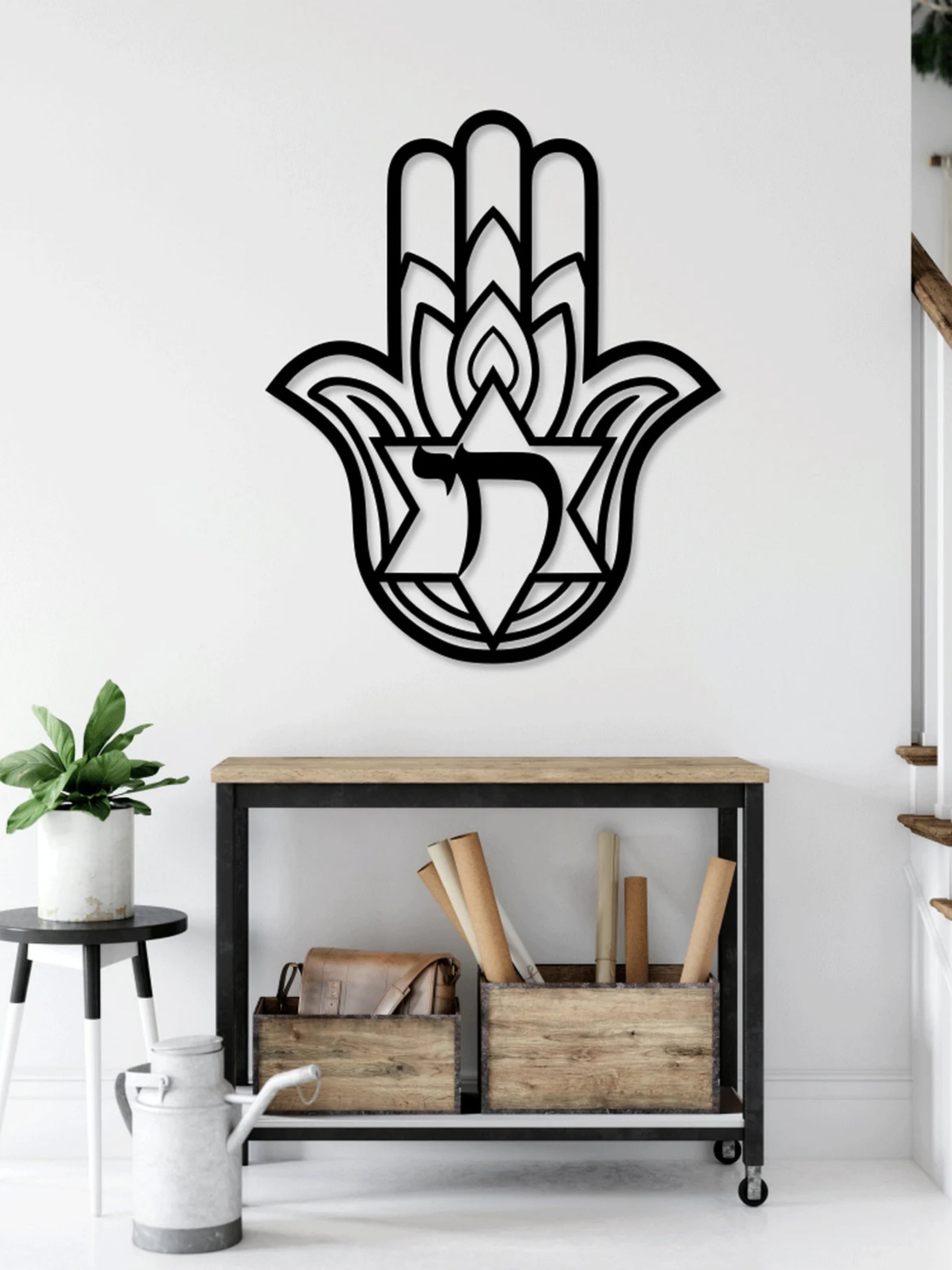Hamsa Eli ve Davut Yıldızı Metal Tablo