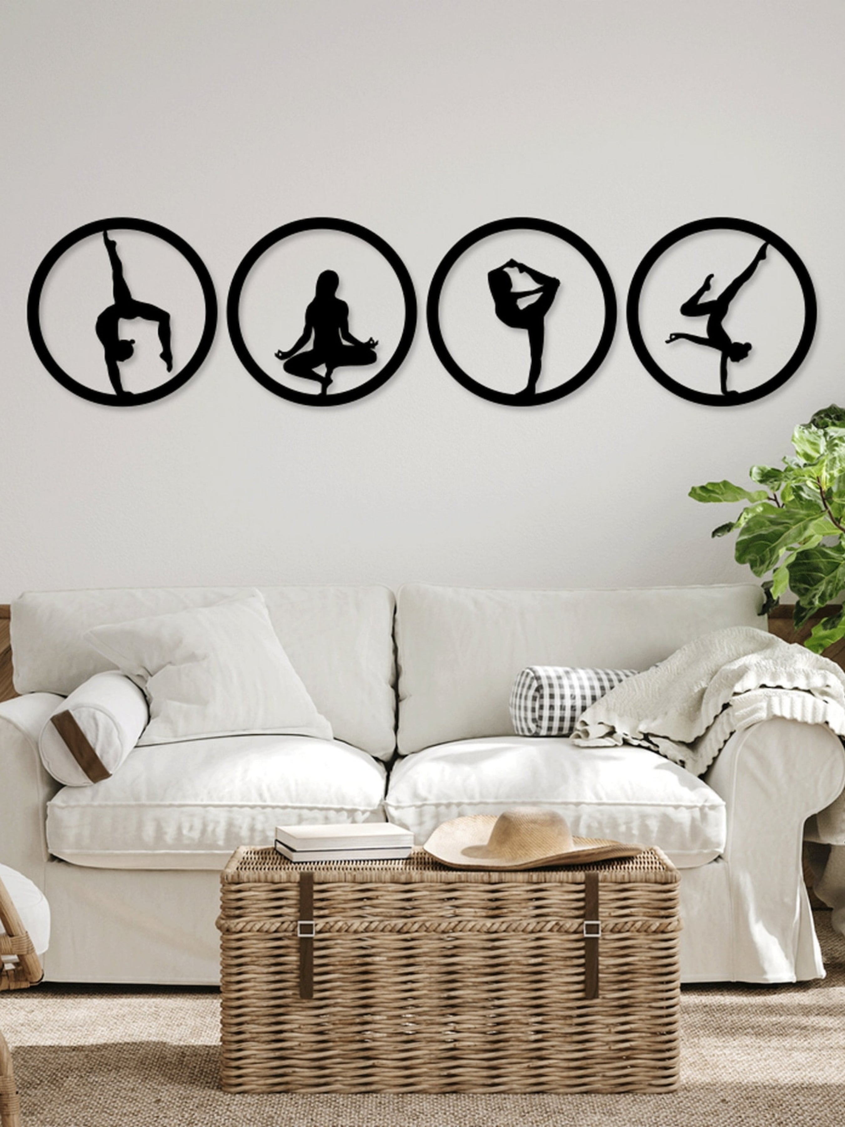 4'lü Yoga ve Jimnastik Pozları Daire Metal Dekor Tablo