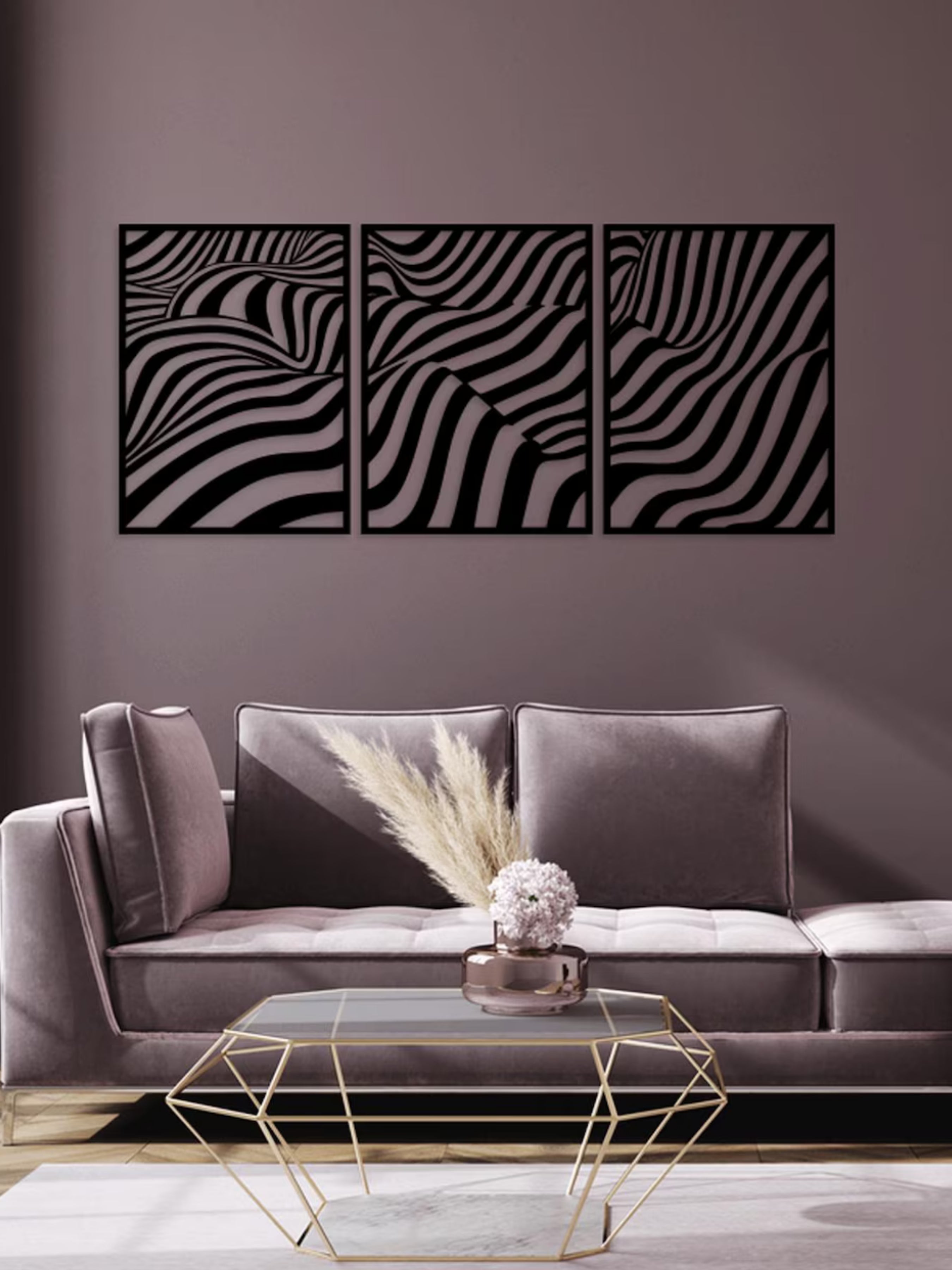 Op-Art Dalga 3'lü Set Metal Tablo