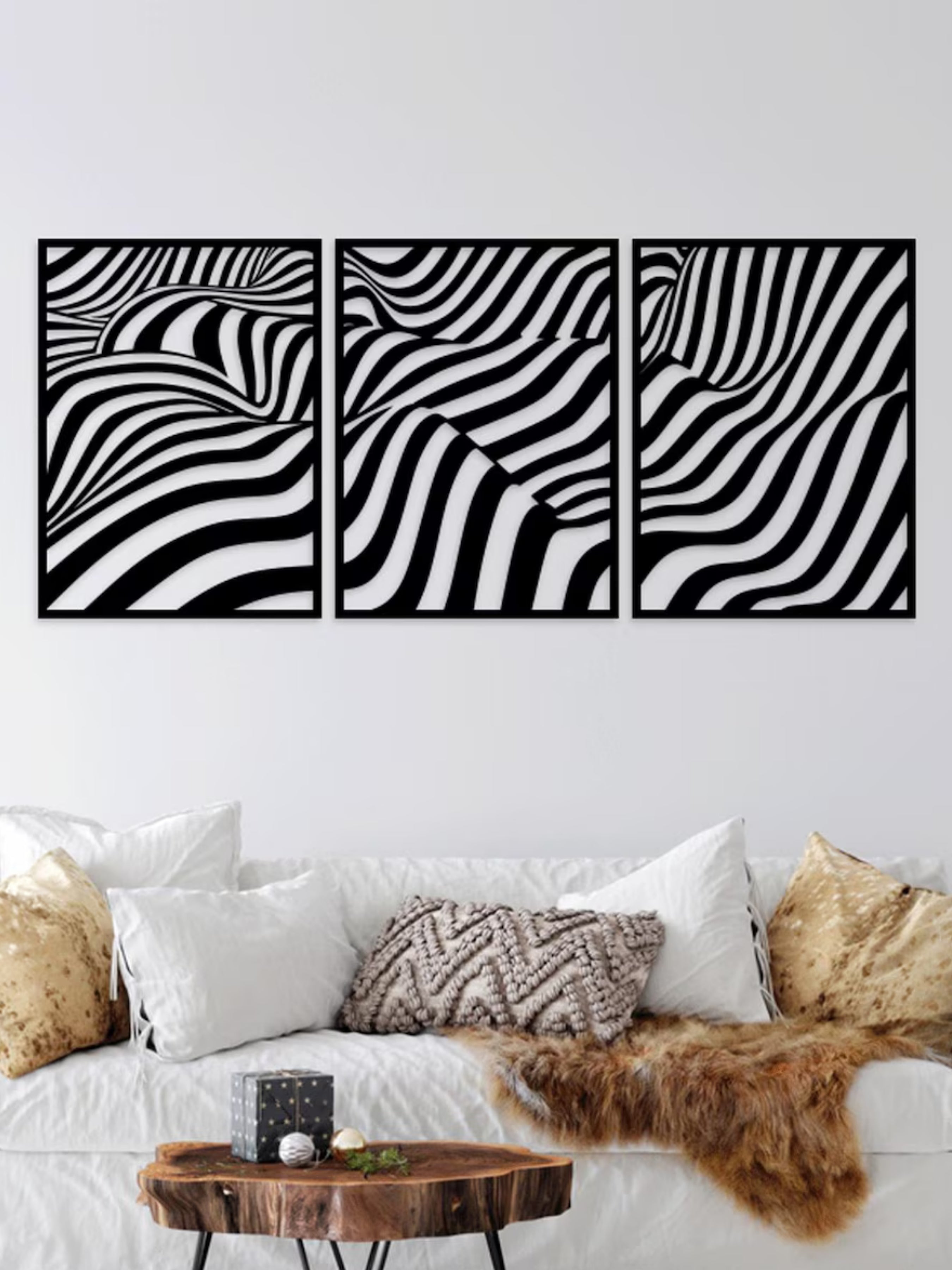 Op-Art Dalga 3'lü Set Metal Tablo