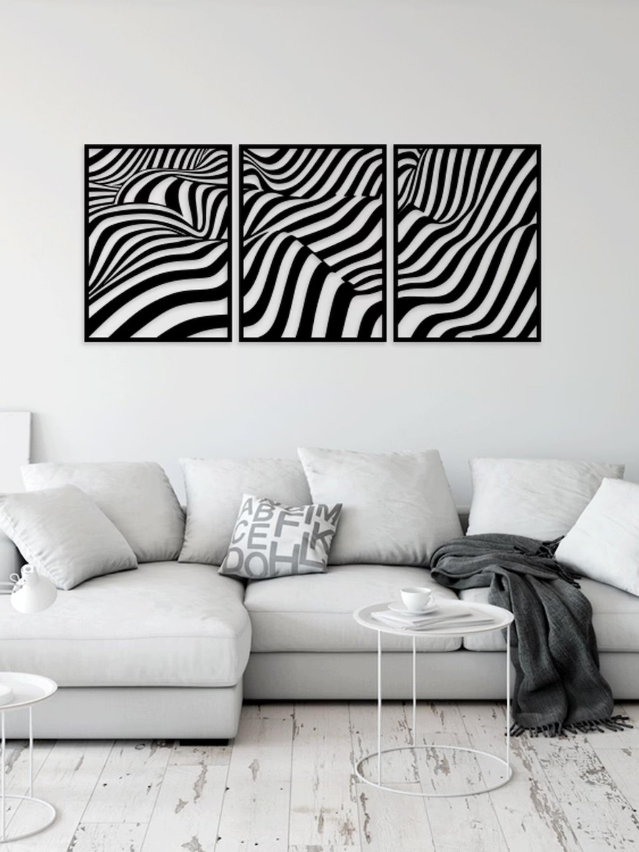Op-Art Dalga 3'lü Set Metal Tablo