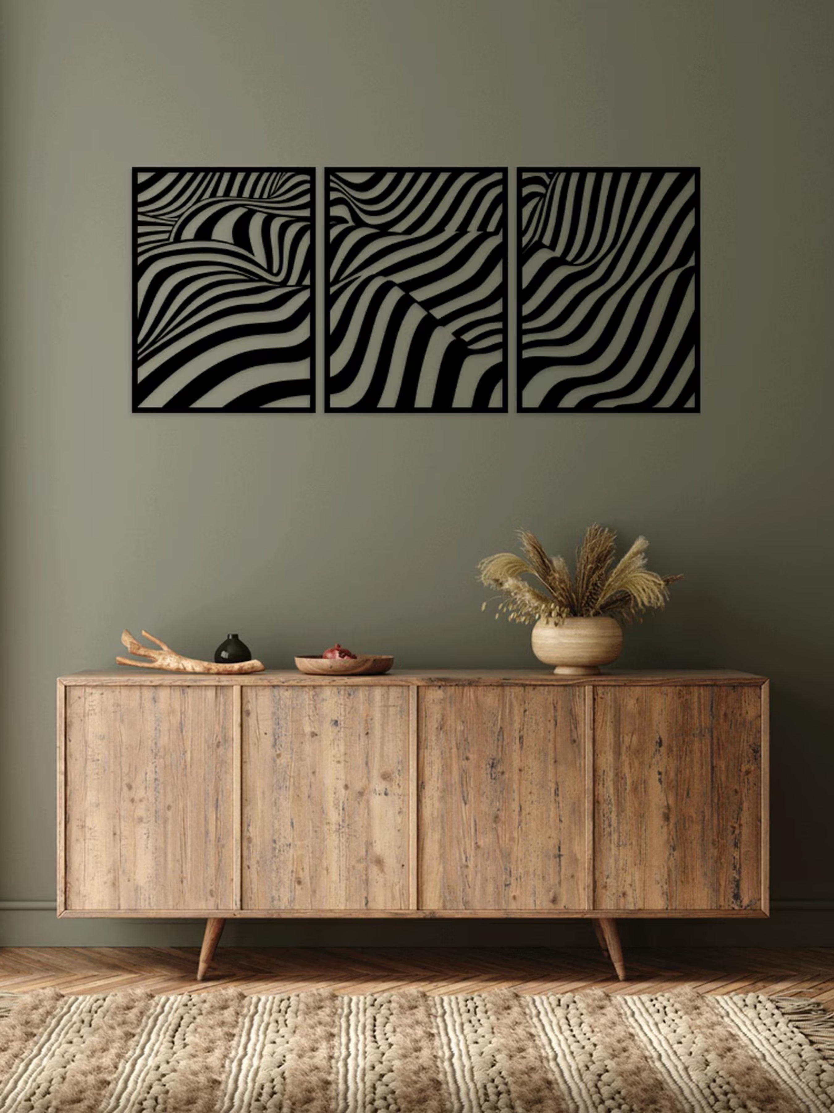 Op-Art Dalga 3'lü Set Metal Tablo